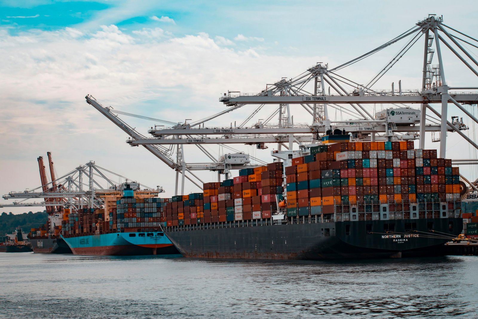 Cargo vessels and port cranes / 대형 화물선과 항만 크레인이 어우러진 해운 현장 이미지
